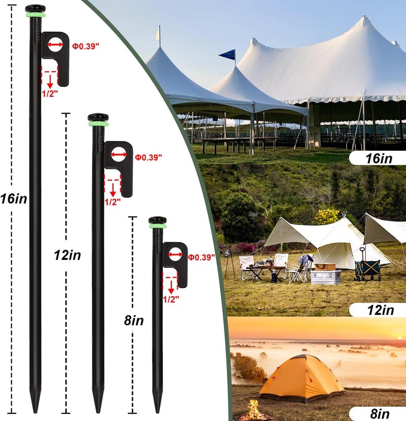 HOLANHING 20Pcs Tent Stakes, 8in Heavy Duty Tent Stakes with Storage Pouch, Dia 0.35" Forged Steel Stakes for Tent Used on Rocks, Snowfield(20Pcs 8in Stakes) - Image 2